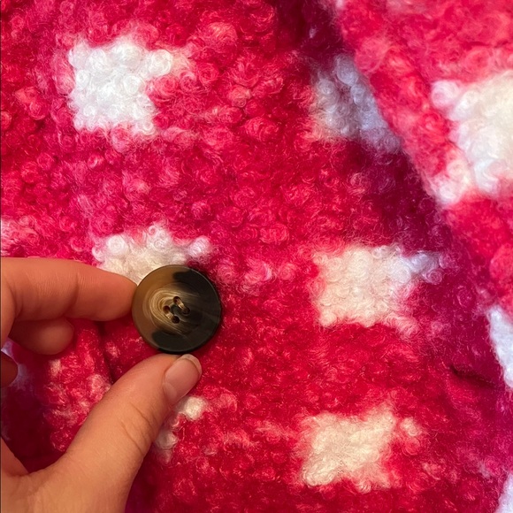 NWT - Active USA Pink & White Houndstooth Plush Pea Coat - Picture 6 of 9